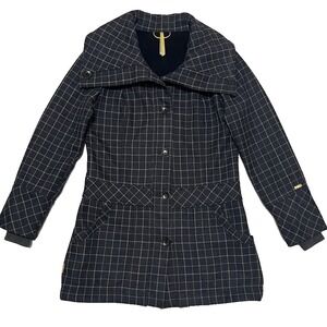 Lolë Plaid Coat Black Fleece Lined Front Pockets Thick Water Repellent Material